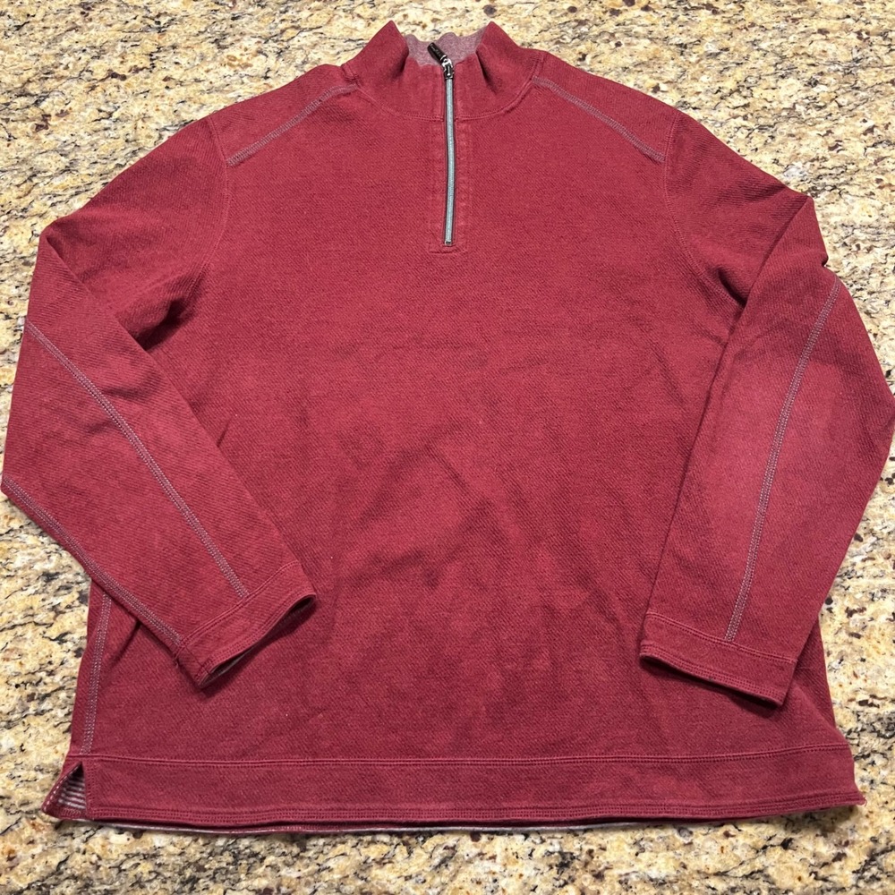 Tommy Bahama Mens XL‎  Quarter Zip Pullover Burgundy Red Cotton Sweater